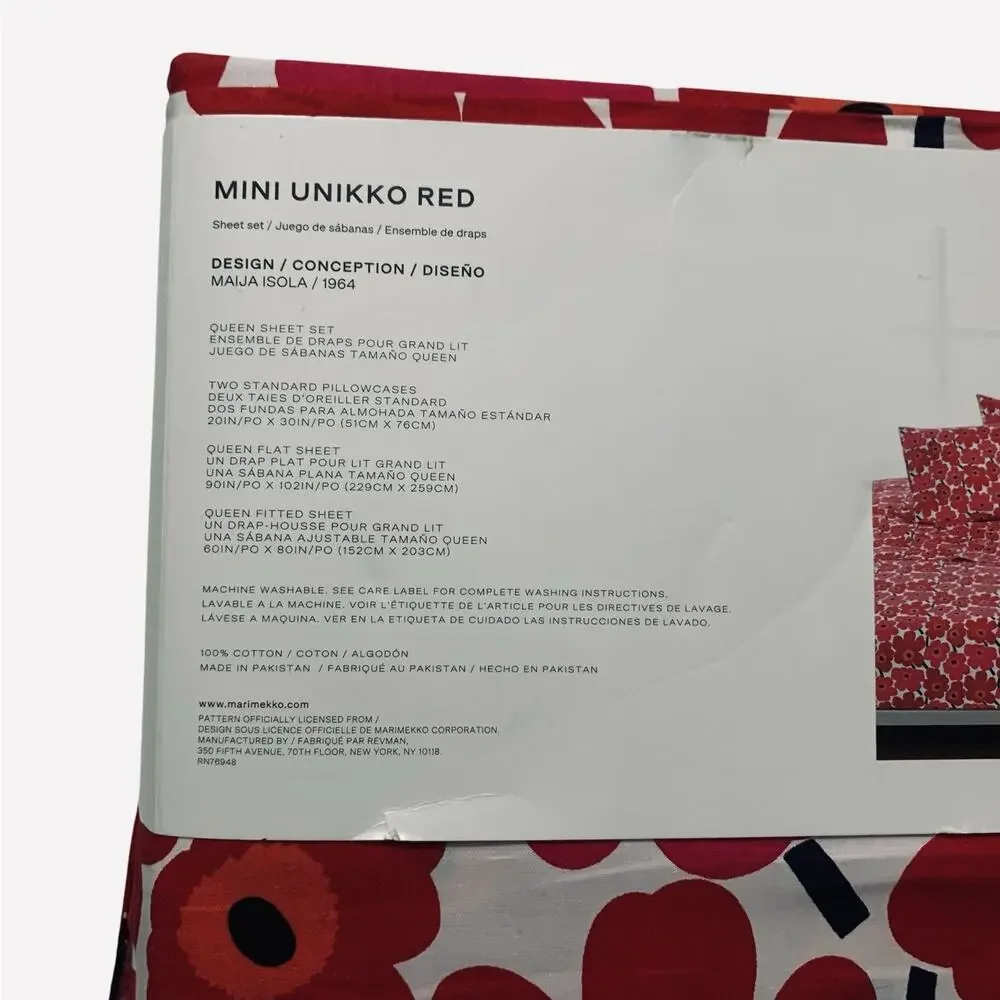 Marimekko Mini Unikko Red Queen Sheet Set NWT